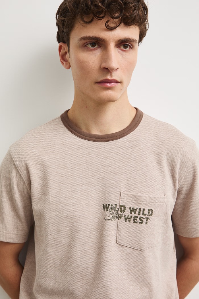 Medicine T-shirt męski z bawełną beżowy RW26-TSM302