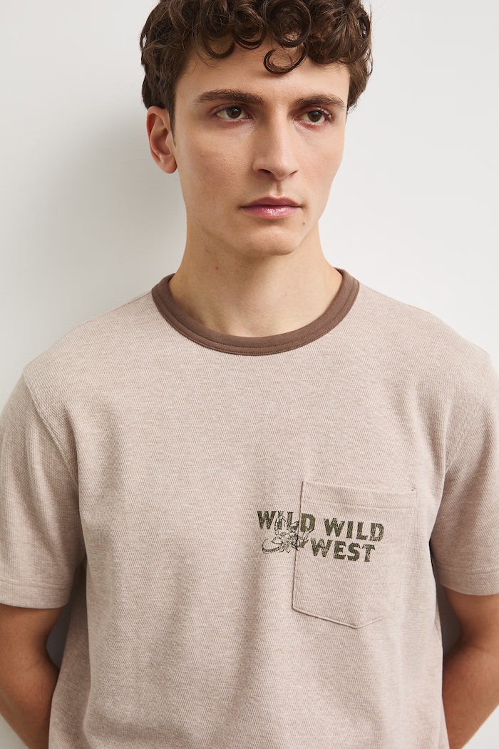Medicine T-shirt męski z bawełną beżowy RW26-TSM302