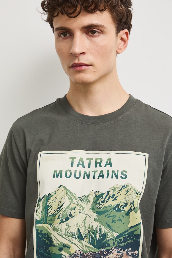 T-shirt męski bawełniany z nadrukiem zielony RW26-TSM314