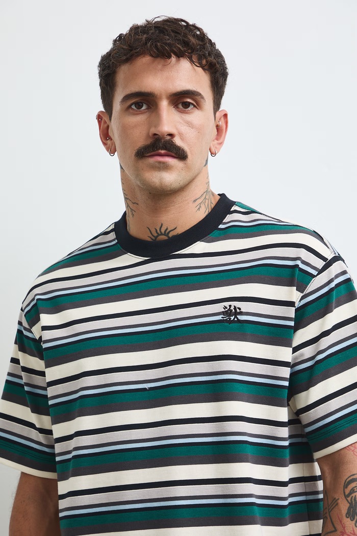 T-shirt męski bawełniany w paski heavyweight multicolor RW26-TSM401