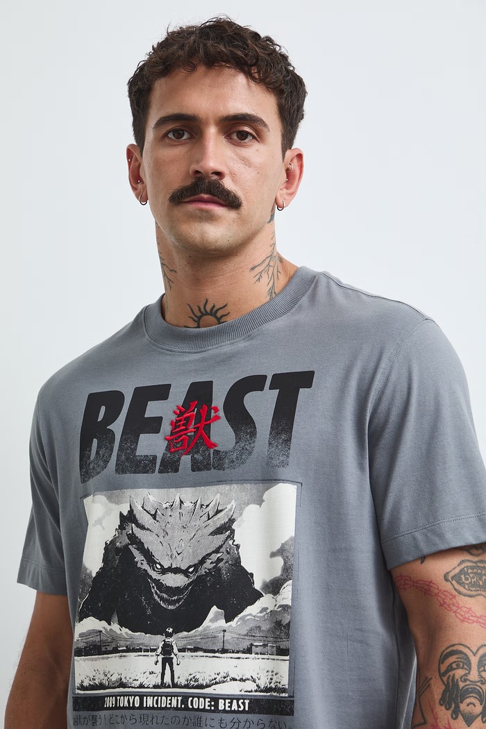 T-shirt męski bawełniany z nadrukiem szary RW26-TSM405