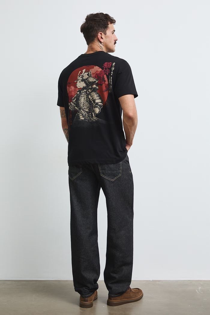 T-shirt męski bawełniany z nadrukiem czarny RW26-TSM408