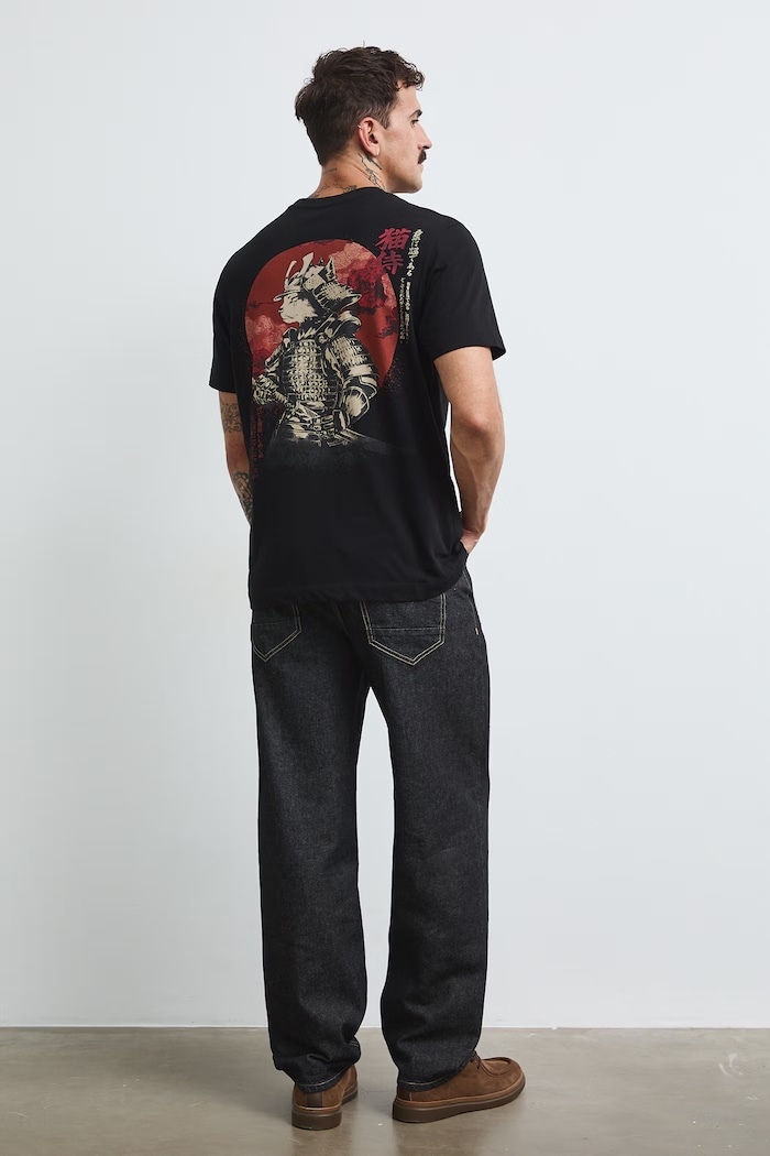 T-shirt męski bawełniany z nadrukiem czarny RW26-TSM408