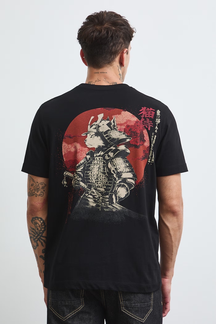 Odzież T-shirt męski bawełniany z nadrukiem RW26-TSM408 czarny