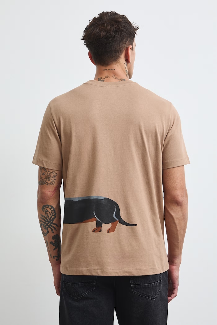 Odzież T-shirt męski bawełniany z motywem zwierzęcym RW26-TSM488 beżowy