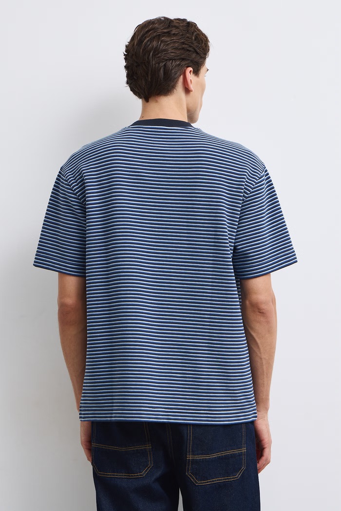 Odzież T-shirt męski w paski z fakturą RW26-TSM501 granatowy