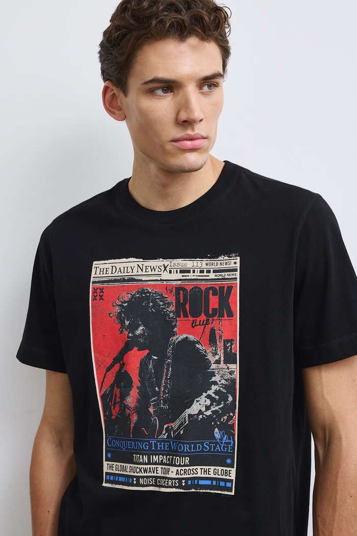 T-shirt męski bawełniany z nadrukiem RW26-TSM508 czarny