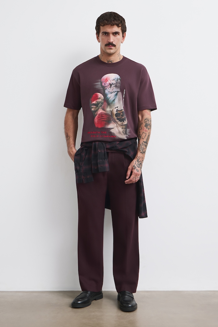 T-shirt męski bawełniany z kolekcji Wiesław Wałkuski x Medicine bordowy RW26-TSM751