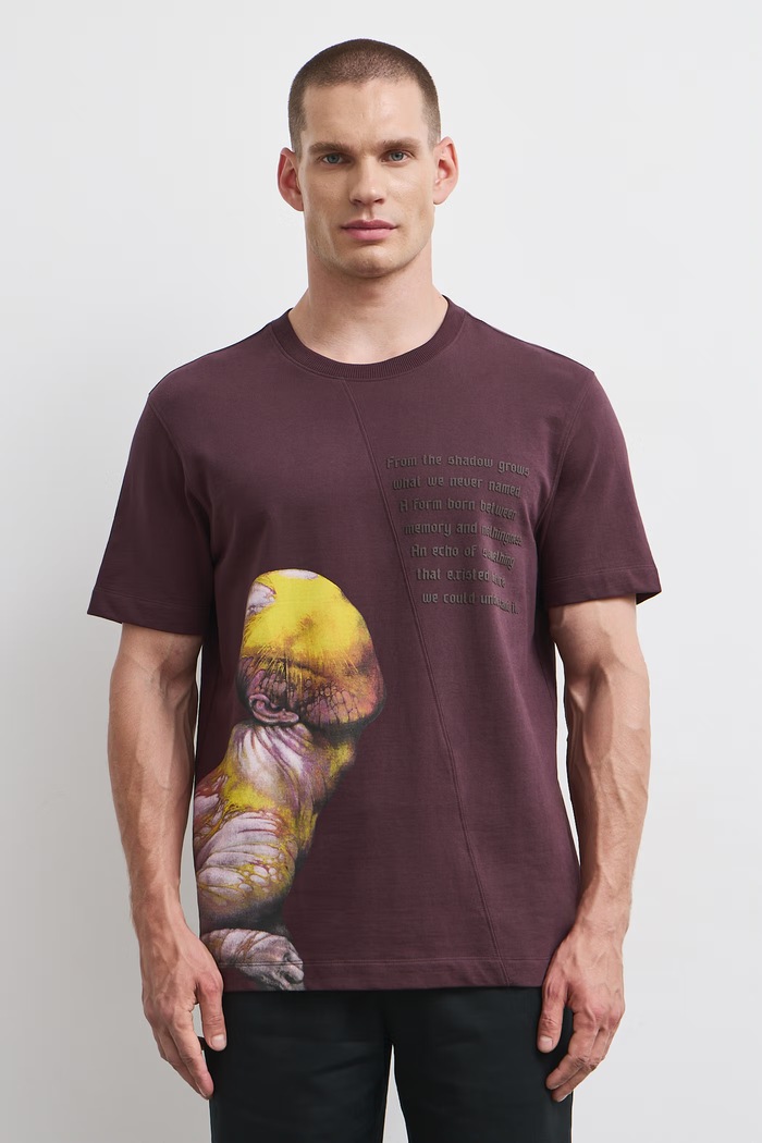 T-shirt męski bawełniany z kolekcji Wiesław Wałkuski x Medicine RW26-TSM753 bordowy RW26