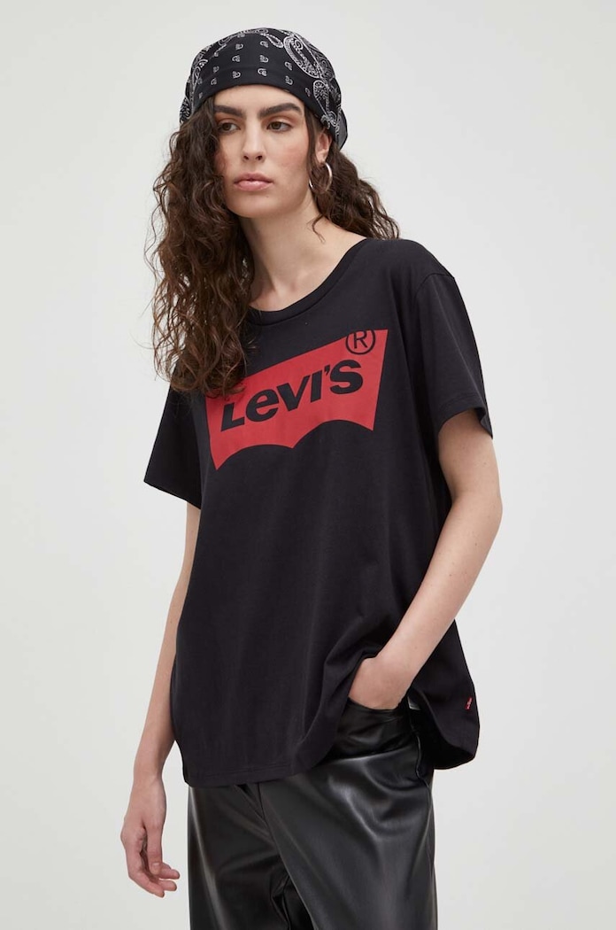 Bavlnené tričko Levi's potlač čierna 17369.0201