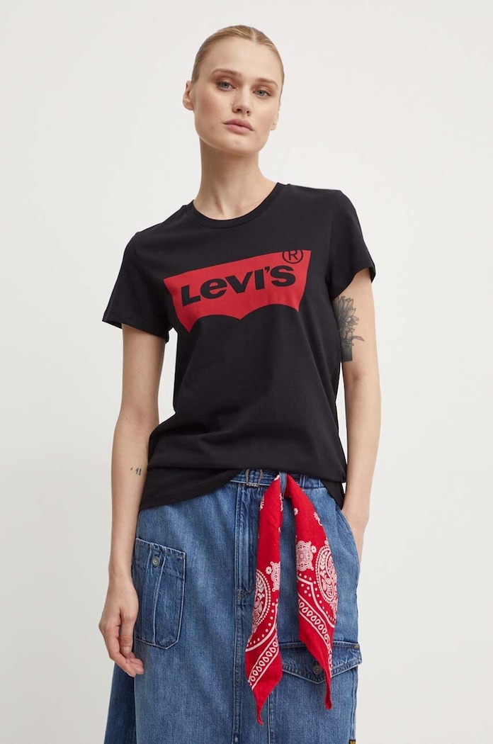 Βαμβακερό μπλουζάκι Levi's στάμπα μαύρο 17369.0201