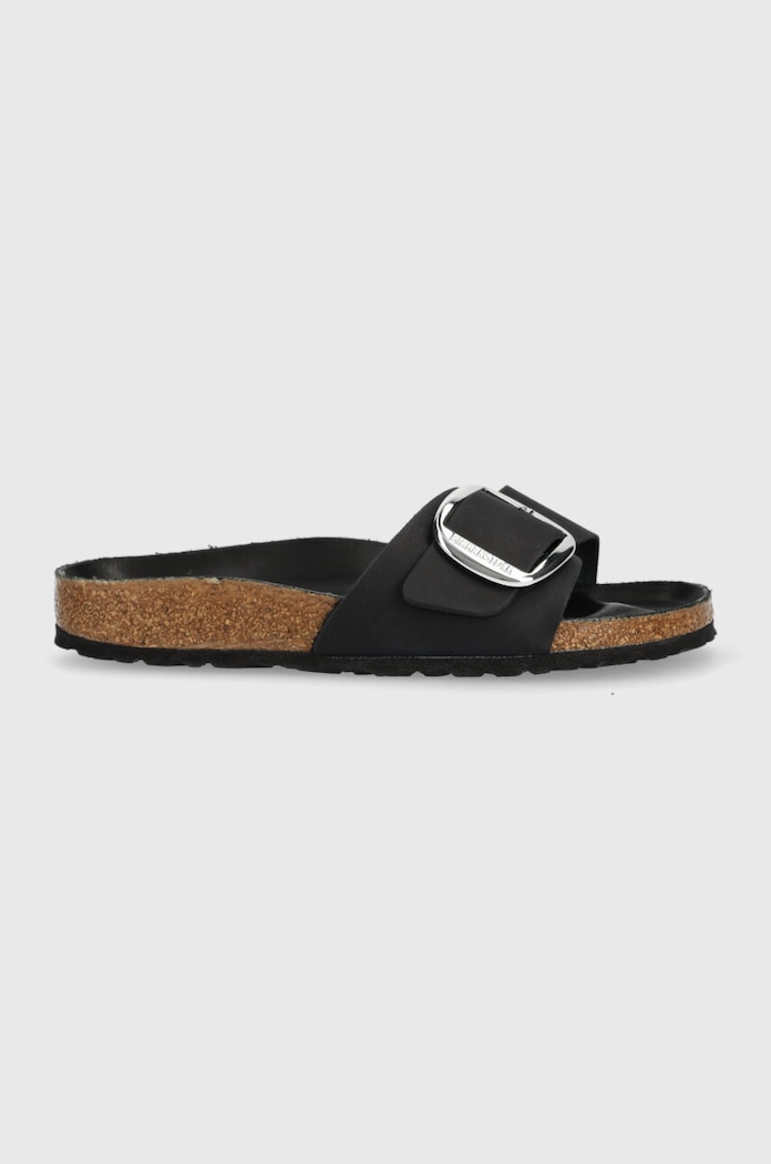 Birkenstock papuci din nubuc Madrid Big Buckle piele naturală negru 1006523
