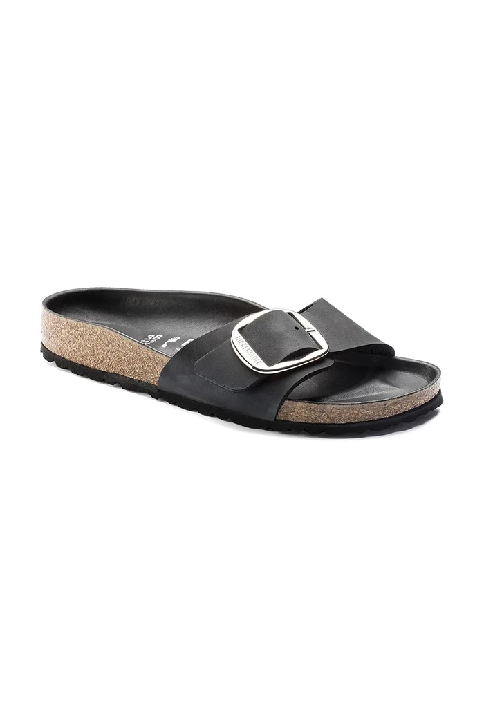 Birkenstock klapki nubukowe Madrid Big Buckle czarny 1006523