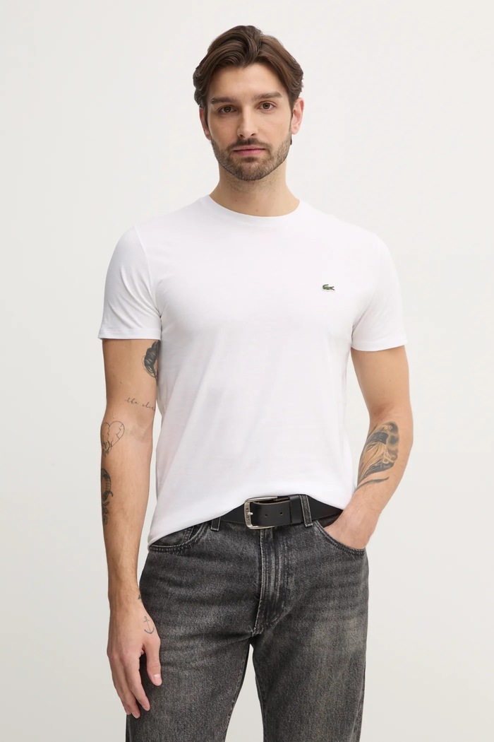 Lacoste tričko pánske bavlnené jednofarebný biela TH6709