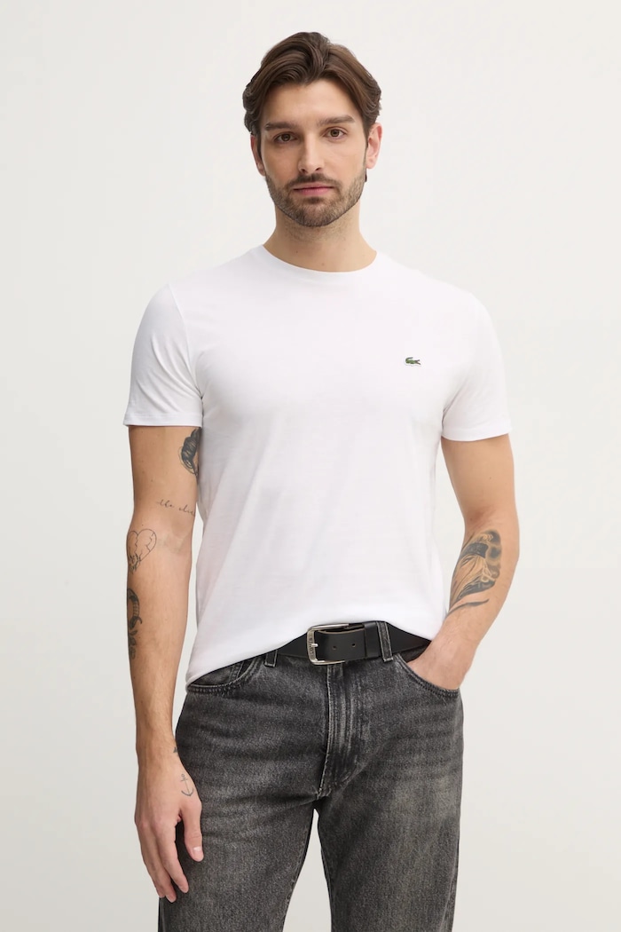 Lacoste tričko pánske bavlnené jednofarebný biela TH6709