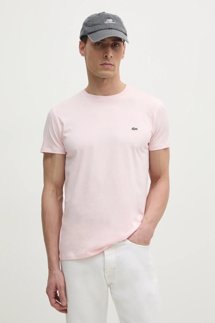 Lacoste tričko pánske bavlnené jednofarebný ružová TH6709