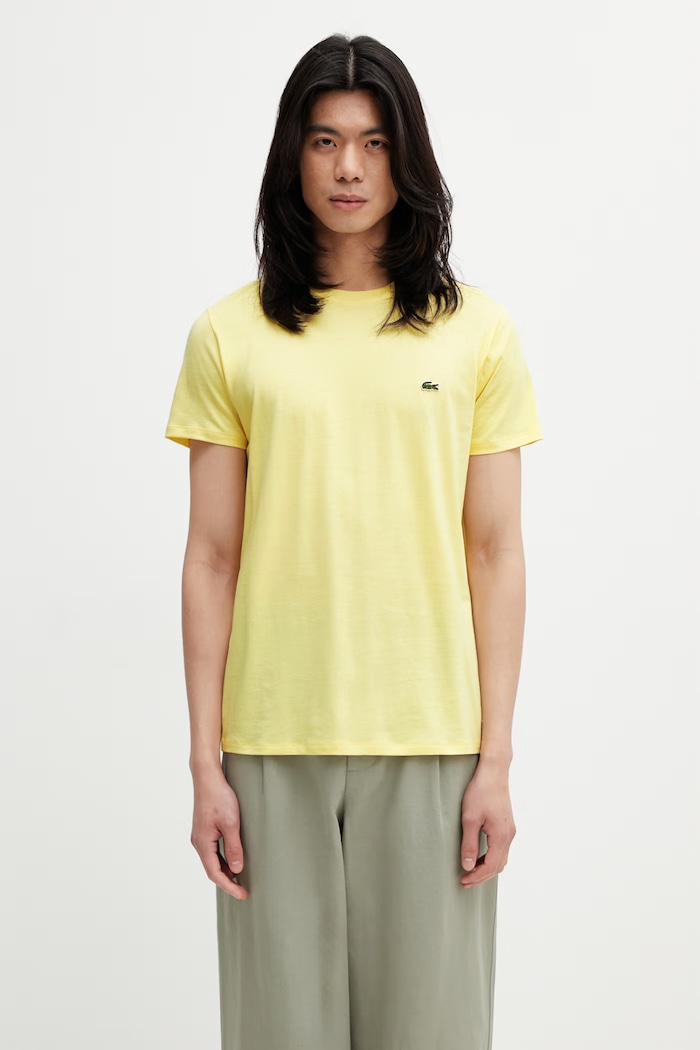 Lacoste tricou de bumbac pentru bărbați galben TH6709
