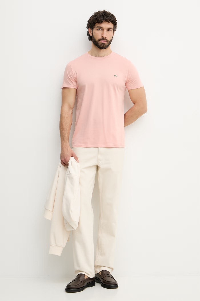 Lacoste tričko bavlněné pánské TH6709 růžová SS26