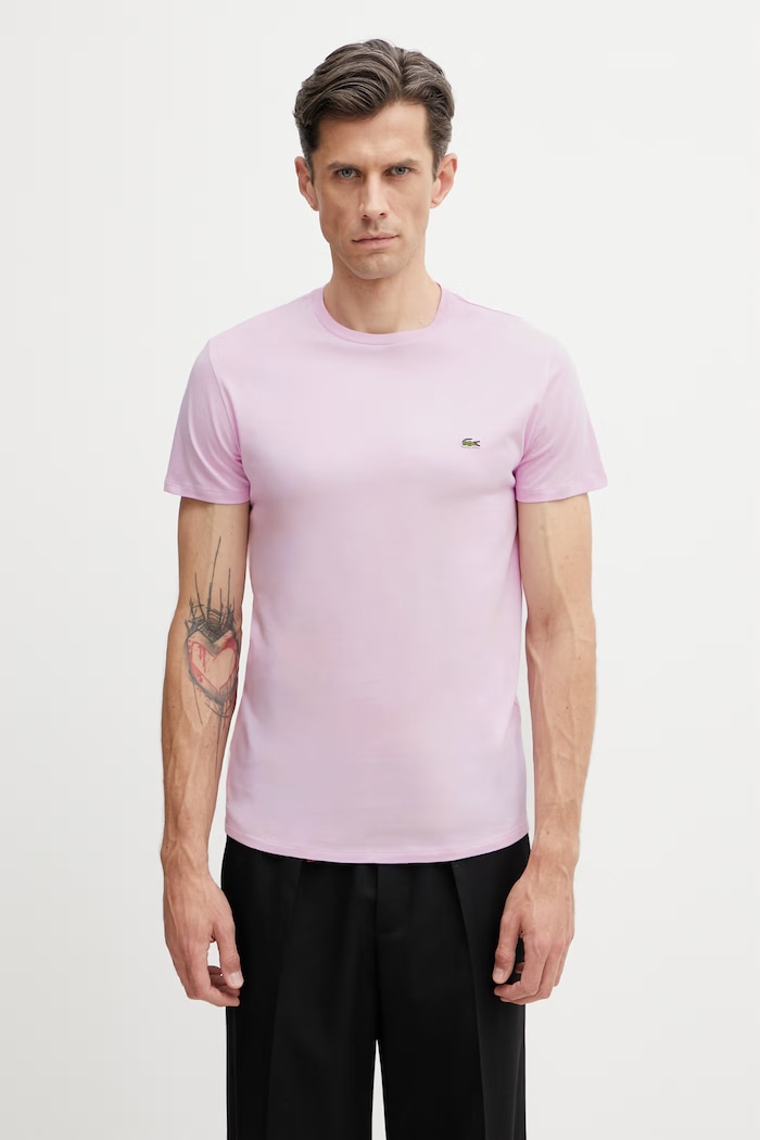 Lacoste T-shirt bawełniany męski różowy TH6709