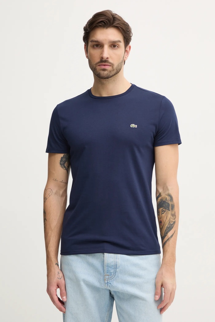 Lacoste t-shirt Ανδρικός βαμβακερός βαμβάκι σκούρο μπλε TH6709