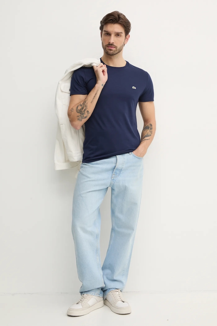Lacoste t-shirt Ανδρικός βαμβακερός TH6709 σκούρο μπλε SS26