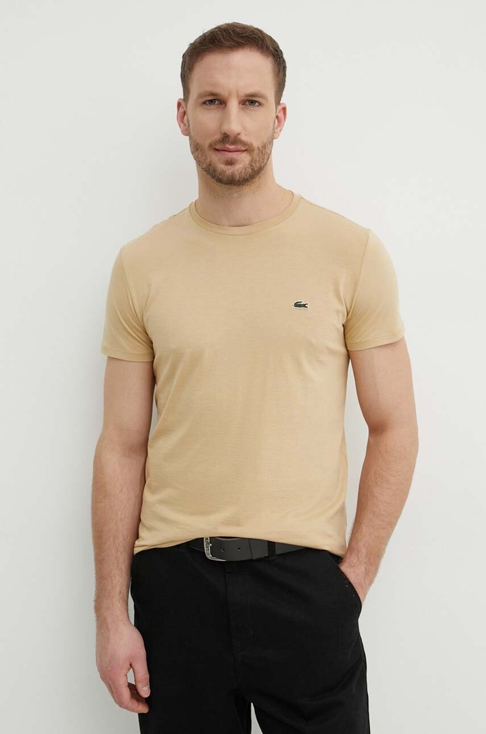 Lacoste T-shirt męski bawełniany beżowy TH6709