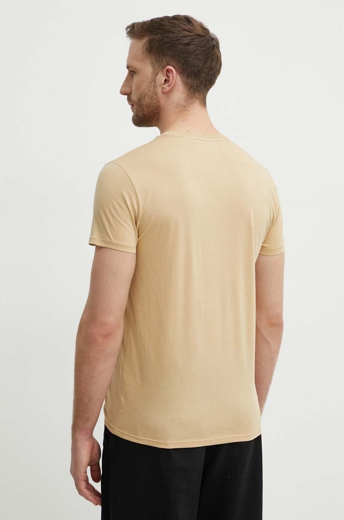 Odzież Lacoste T-shirt męski bawełniany TH6709 beżowy