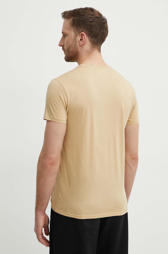 Odzież Lacoste T-shirt męski bawełniany TH6709 beżowy