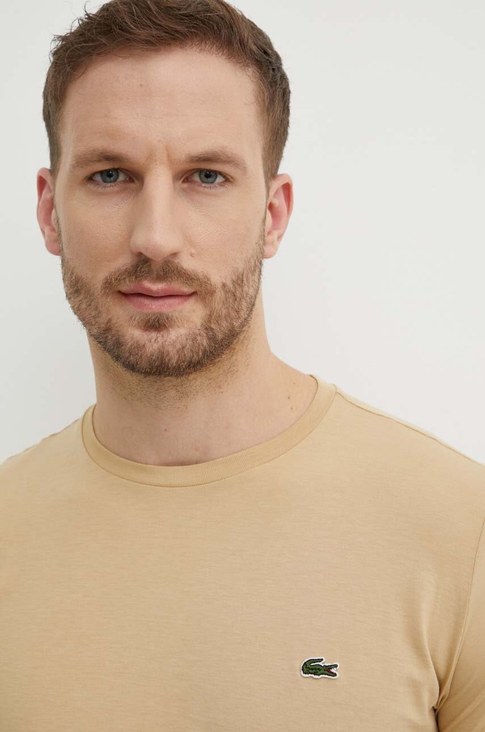 T-shirt męski bawełniany Lacoste TH6709 beżowy