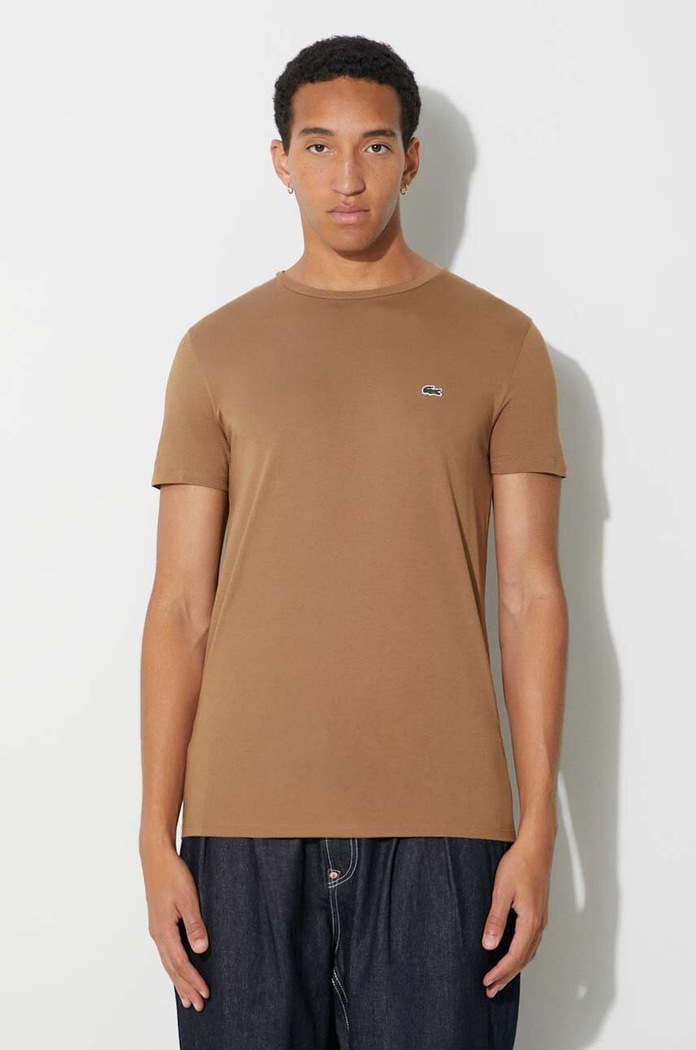 Lacoste T-shirt męski bawełniany bawełna brązowy TH6709