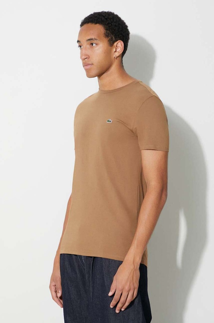 Lacoste T-shirt męski bawełniany brązowy TH6709