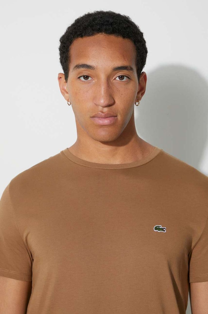 Lacoste T-shirt męski bawełniany TH6709 brązowy