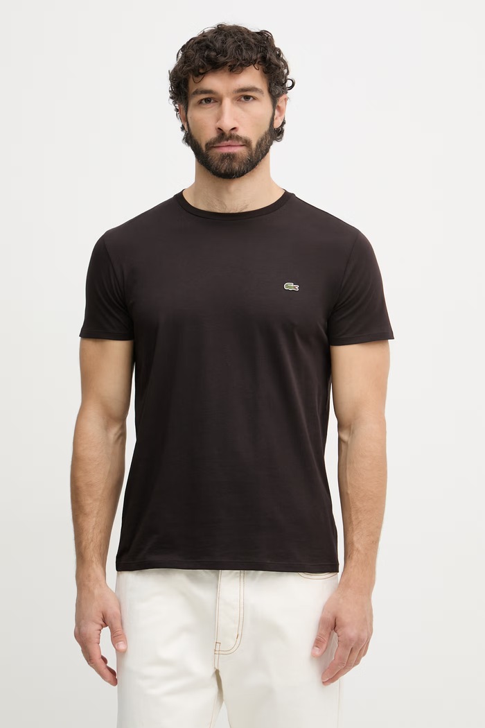 Lacoste t-shirt Ανδρικό βαμβακερό καφέ TH6709