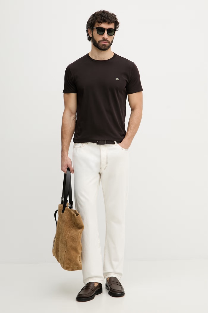 Lacoste t-shirt Ανδρικό βαμβακερό TH6709 καφέ SS26