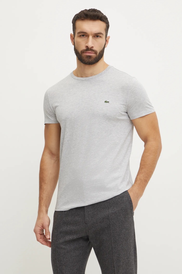 Lacoste t-shirt férfi pamut pamut szürke TH6709