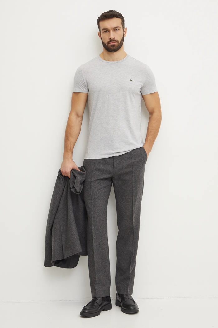Lacoste t-shirt férfi pamut TH6709 szürke SS26