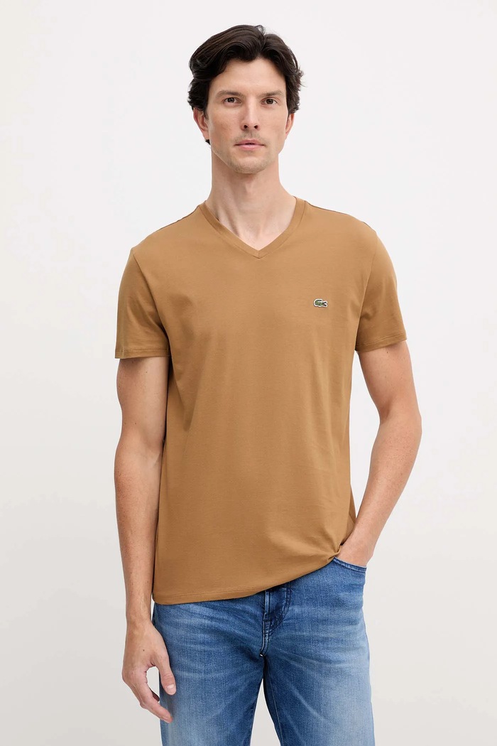 Lacoste tričko bavlněné pánské regular béžová TH6710