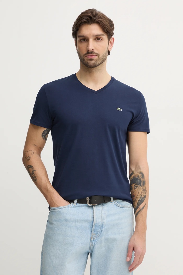 Lacoste t-shirt βαμβακερό ανδρικό απλό σκούρο μπλε TH6710