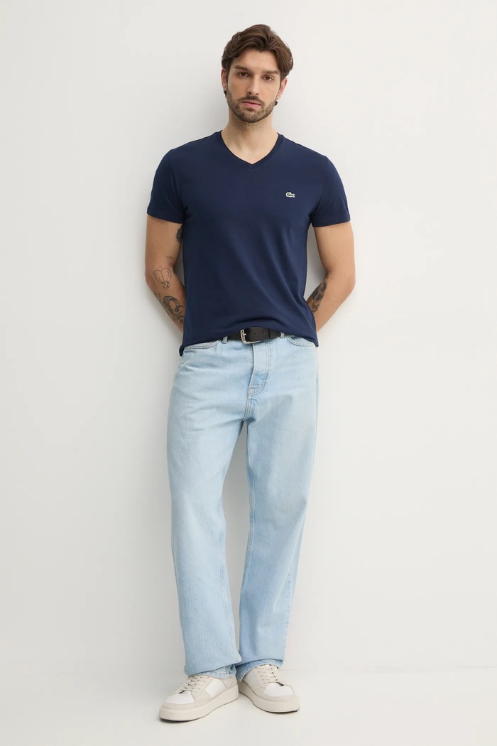 Lacoste t-shirt βαμβακερό ανδρικό TH6710 σκούρο μπλε SS26