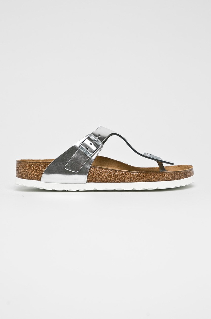 Kožené žabky Birkenstock Gizeh SFB lakovaná koža strieborná 1003674