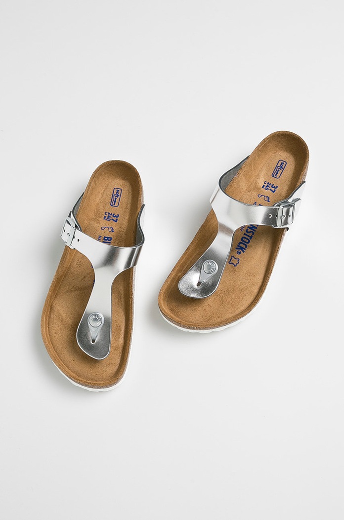 Kožené žabky Birkenstock Gizeh SFB 1003674 strieborná SS24