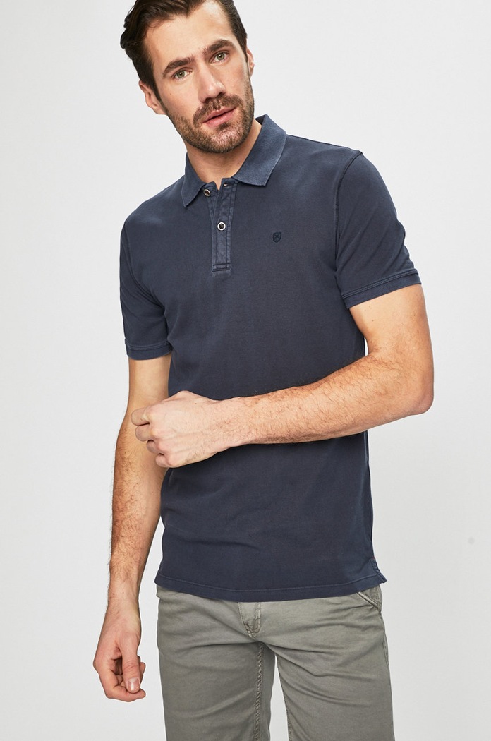Premium by Jack&Jones - Тениска с яка памук тъмносин 12151449