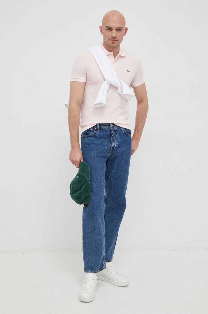 Βαμβακερό μπλουζάκι πόλο Lacoste PH4012 ροζ SS26