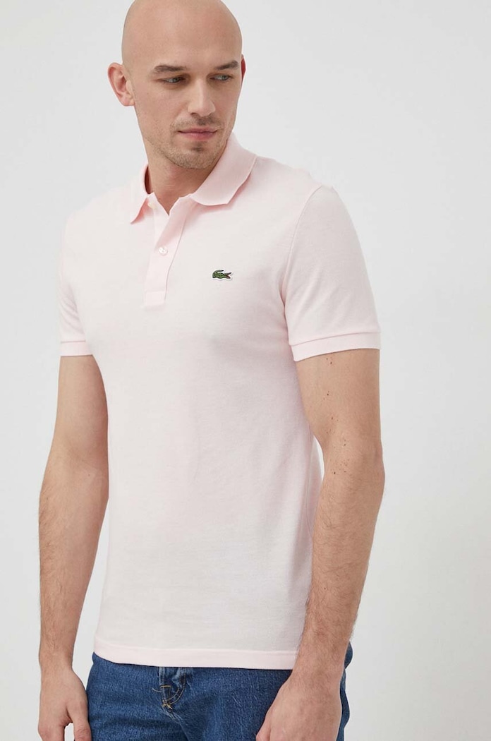 Βαμβακερό μπλουζάκι πόλο Lacoste ροζ PH4012