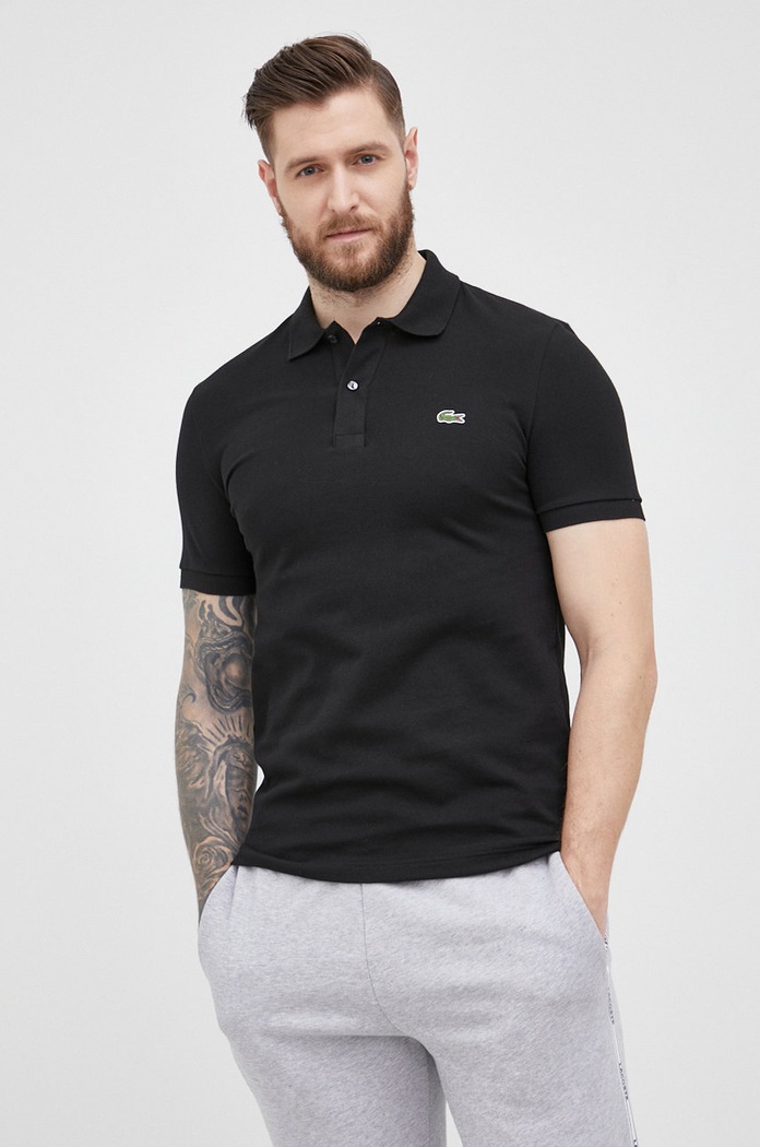 Lacoste pamut póló sima fekete PH4012