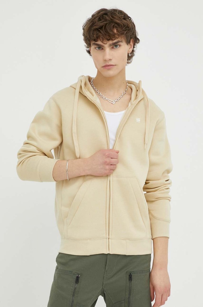 G-Star bluza rozpinana z kapturem męska z bawełną Premium core beżowy D16122.C235