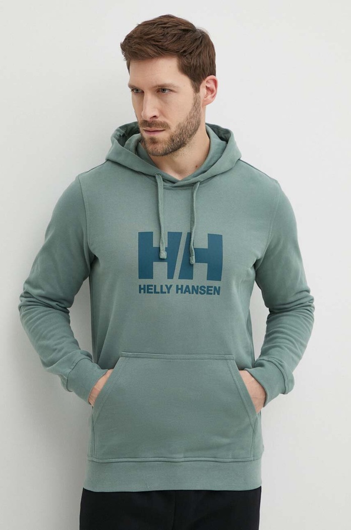 Helly Hansen bluza bawełniana HH LOGO HOODIE z kapturem zielony 33977