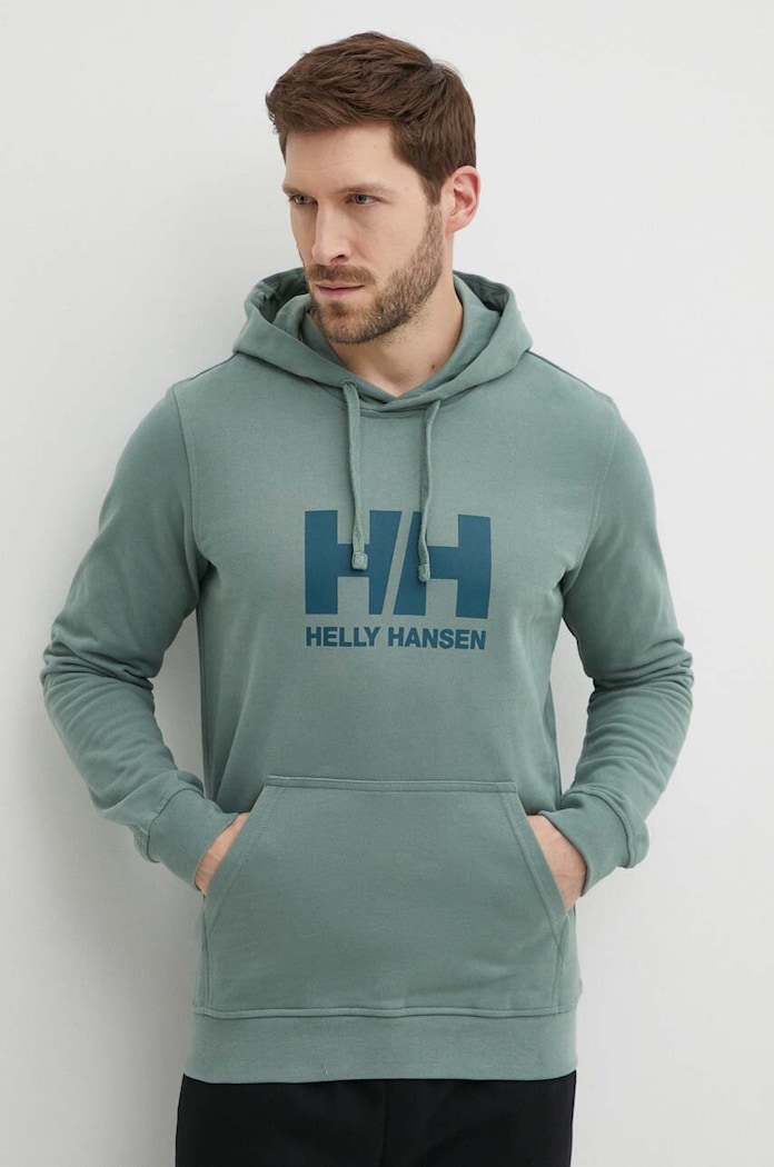 Helly Hansen bluza bawełniana HH LOGO HOODIE z kapturem zielony 33977