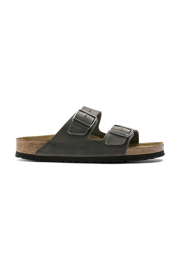 Birkenstock șlapi de piele Arizona piele întoarsă gri 552801