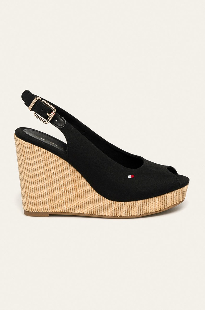 Tommy Hilfiger szandál ICONIC ELENA SLING BACK WEDGE koturnus fekete FW0FW04789